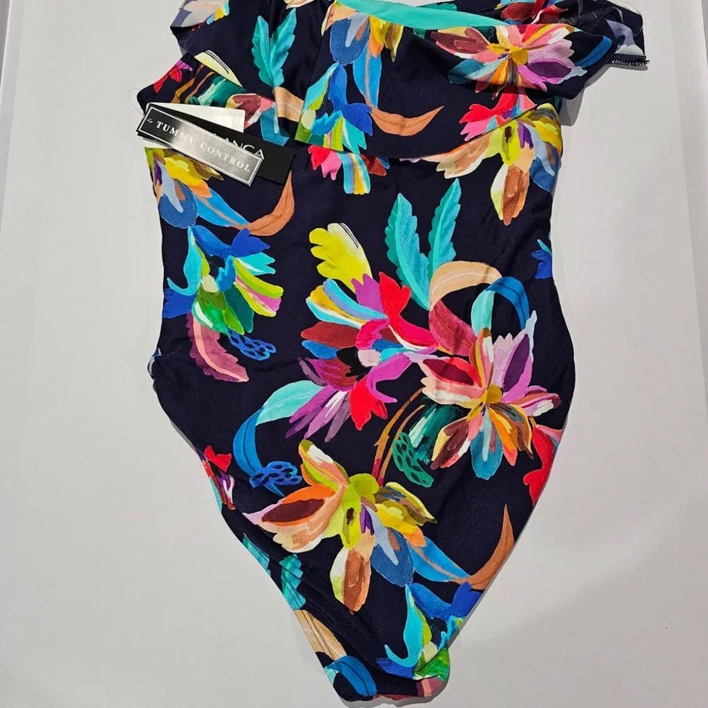 La Blanca Ruffled One-Shoulder One-Piece Swimsuit Size 10 - Picture 7 of 9